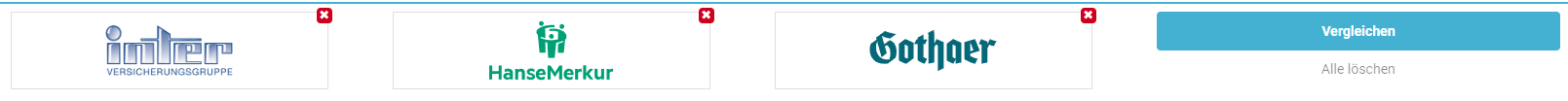 Screenshot von drei Versicherungslogos und dem Button "Vergleichen"