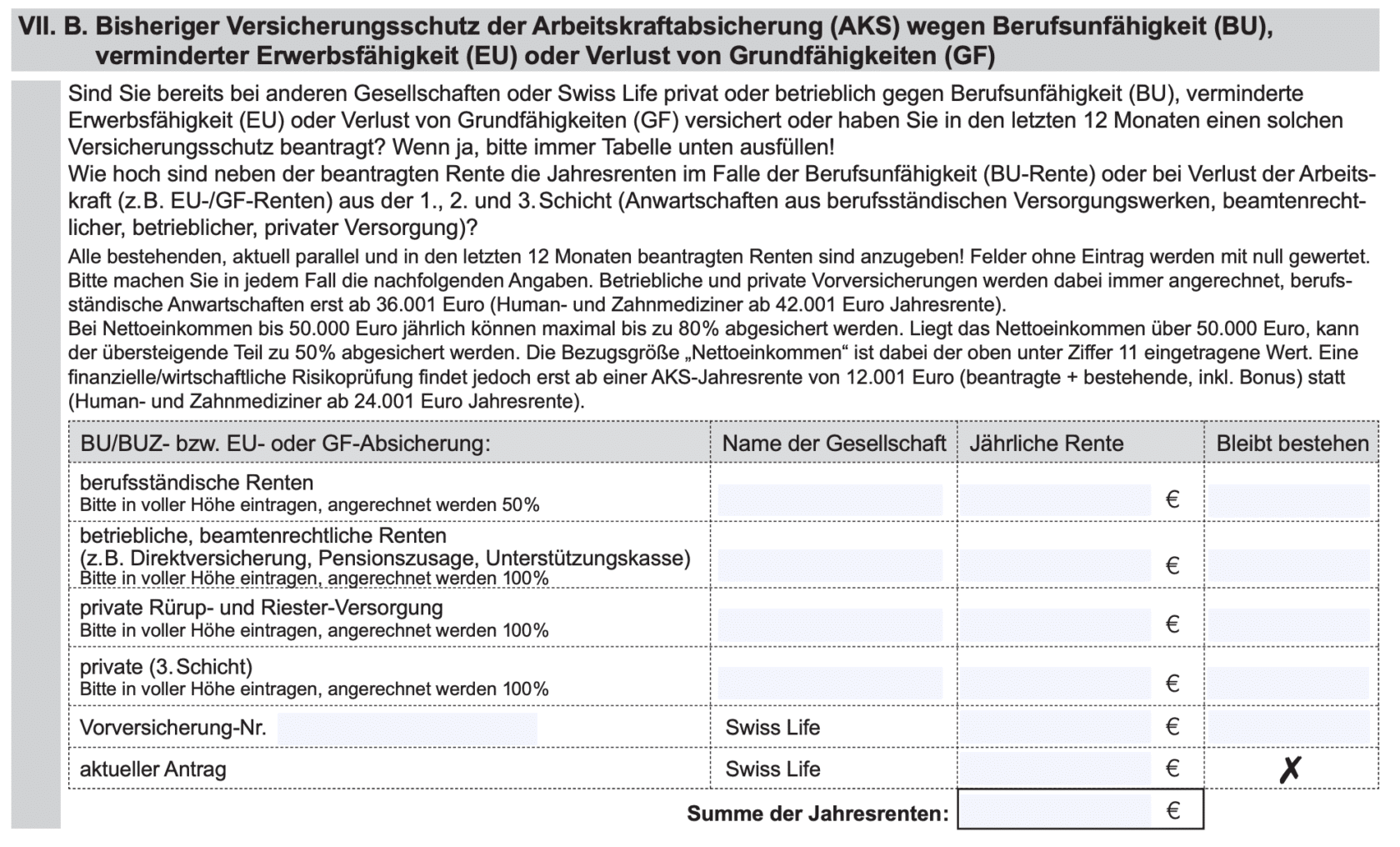 Screenshot Fragen zu Vorversicherung MetallRente