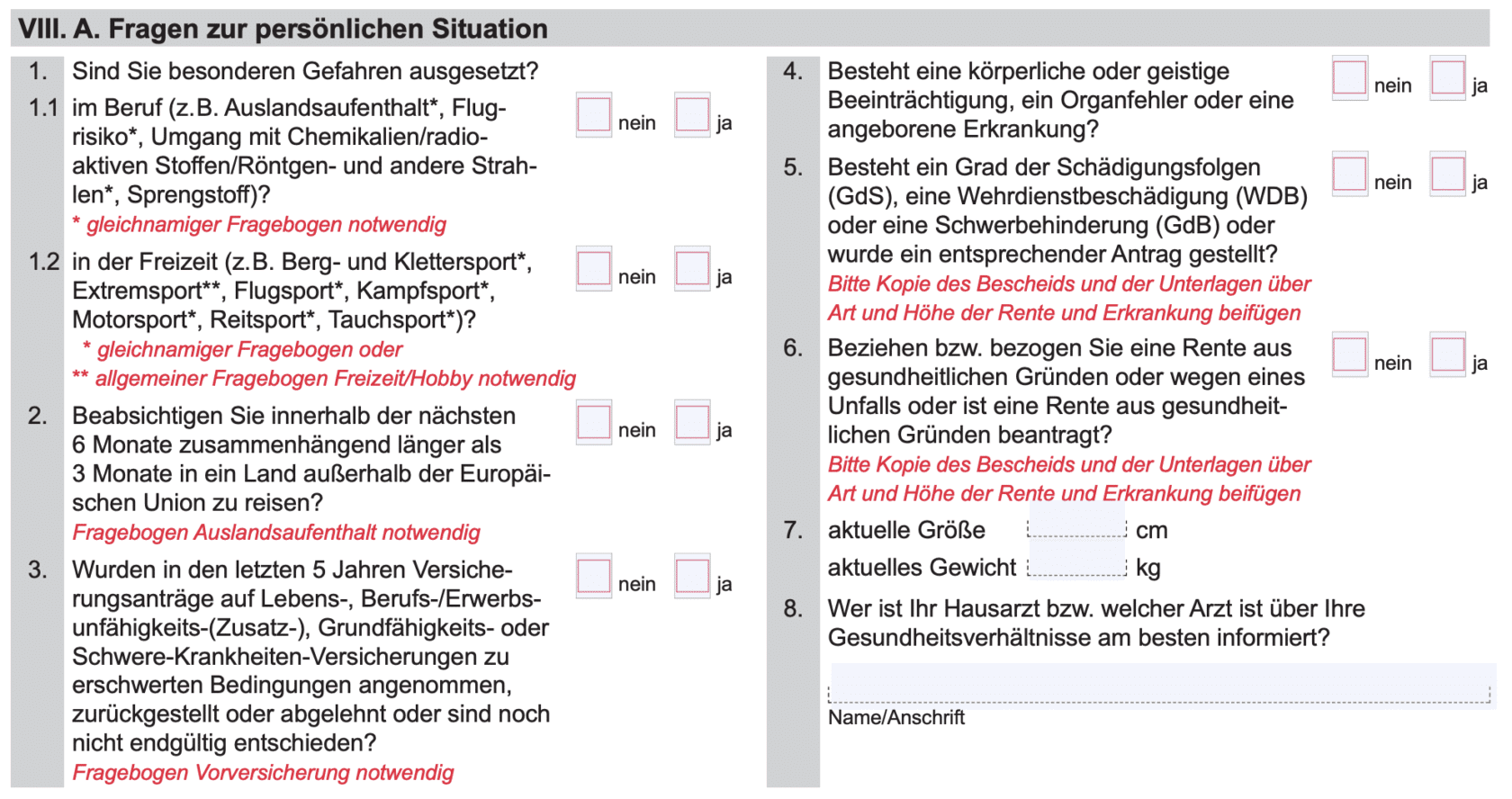 Screenshot Fragen zur persönlichen Situation MetallRente